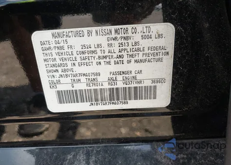 2015 Infiniti Q50 from USA, damaged, VIN JN1BV7AR7FM407589